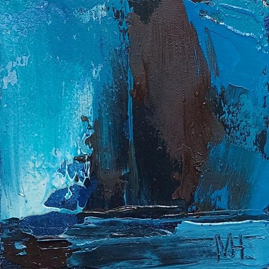Abstract painting with blue and brown tones