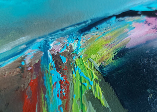 Abstract art with vibrant colors on a textured surface