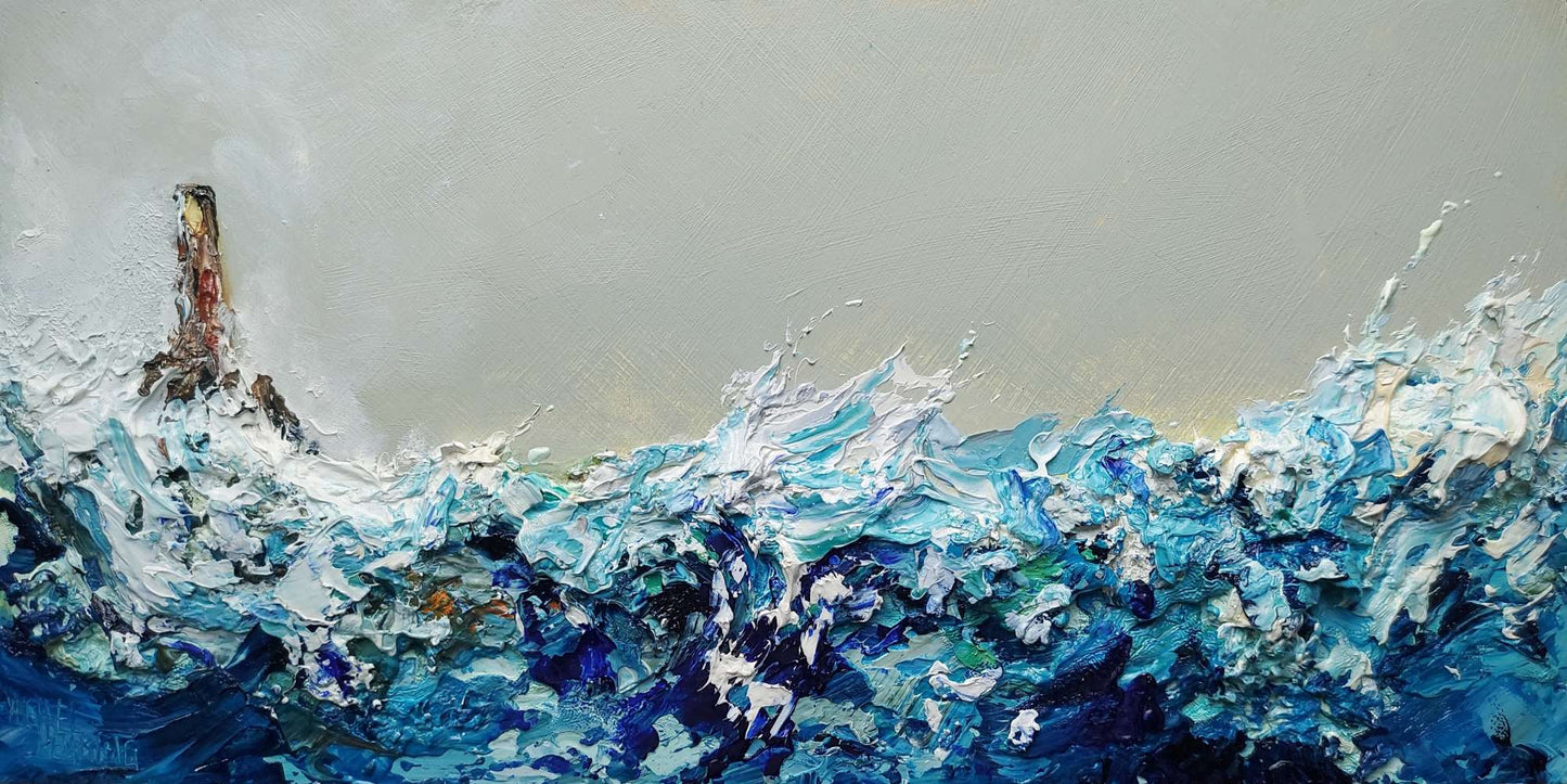 'Painting 1579' – Original Oil Seascape Painting by Michael Hemming 40cm x 20cm