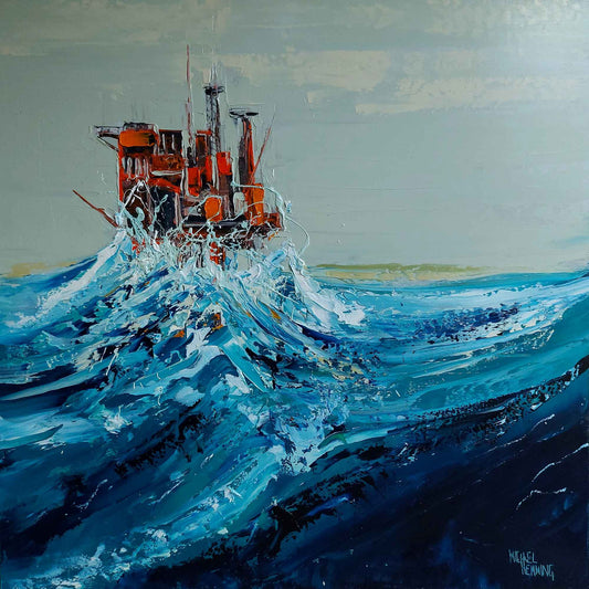 'Painting number 1585 - Rig' – Original Oil Seascape Painting by Michael Hemming 60cm x 60cm