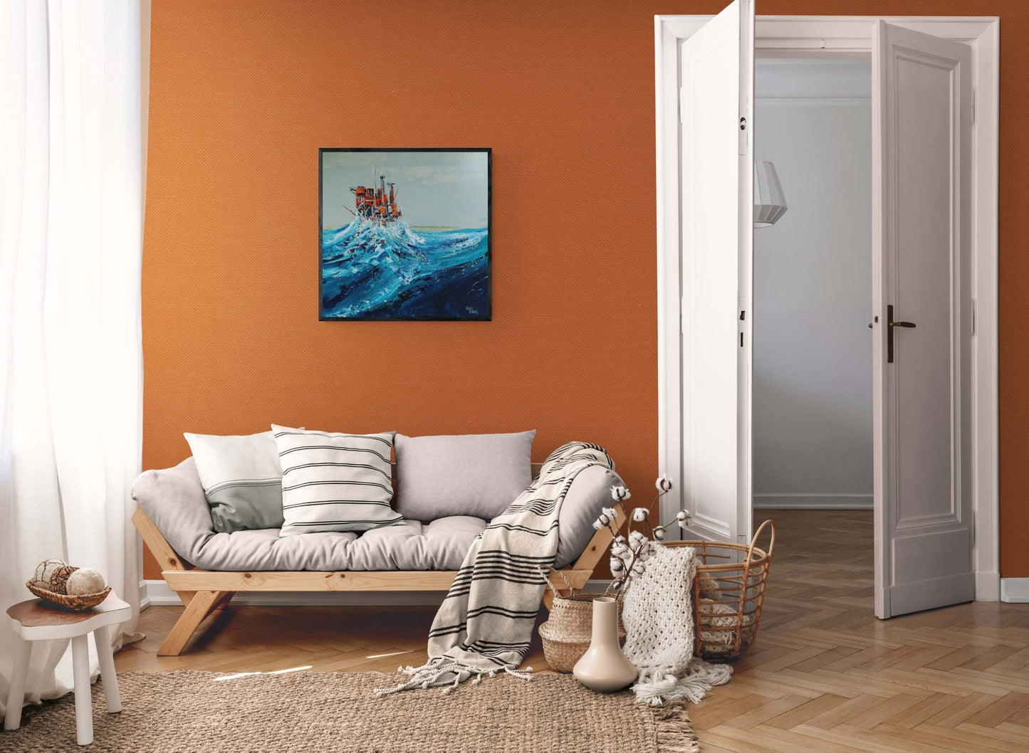 'Painting number 1585 - Rig' – Original Oil Seascape Painting by Michael Hemming 60cm x 60cm